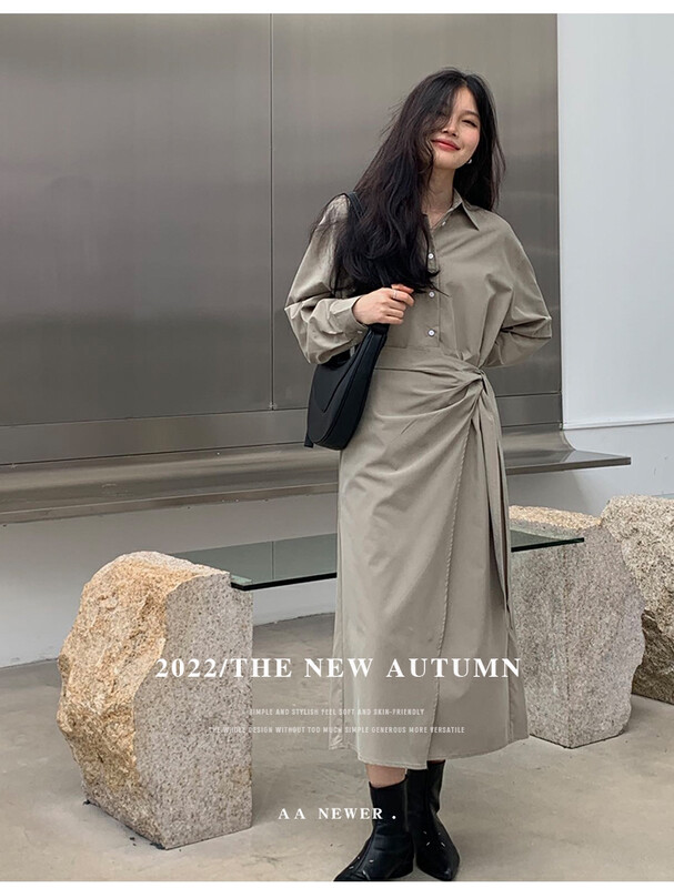 [THE MIND] Tencel Shirt Collar Designer Dress (with Waist String) 61128