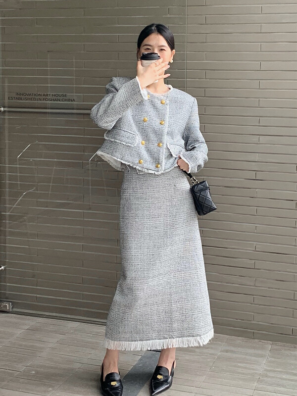 Autumn is new!【NEW OPEN】Xiaoxiangfeng high waist fringed skirt straight skirt GQ80196# ZXX