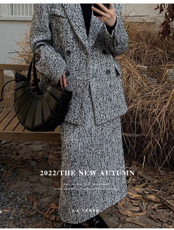 【THE MIND】Wool high waist temperament back slit slim skirt 61212-1