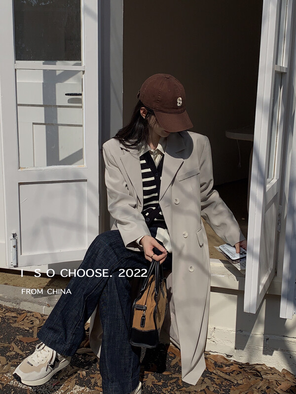 New in autumn! [ISO Korean series] temperament mid-length Korean style suit collar trench coat 3285# HJY