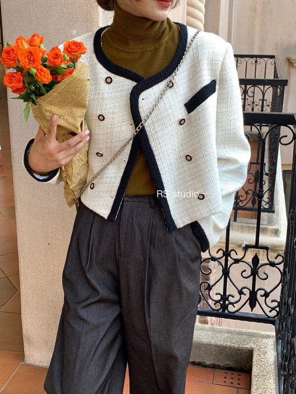 Autumn is new! [RS] Double-breasted small fragrant short coat with contrast color edge KL0019# FHX