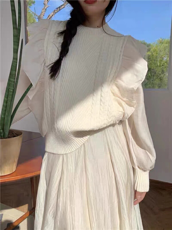 [LOVELY/SHMILY] Warm, soft and waxy stitching lotus leaf knitted sweater sweater M0809