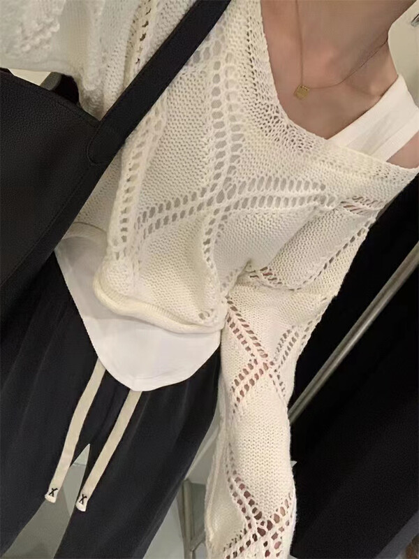 [RAINBOW] Popular hollow knitted pullover vest set 08518