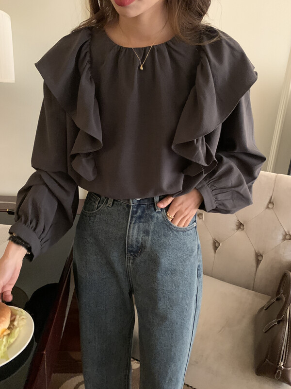 [LOVELY/SHMILY] Temperament is thin and age-reducing lotus leaf collar small shirt small shirt S2192