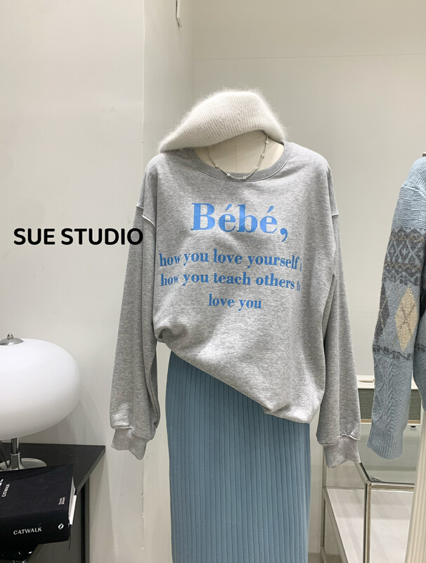 New in autumn! [SUE STUDIO] round neck loose letter printing sweater 22212# ZJY