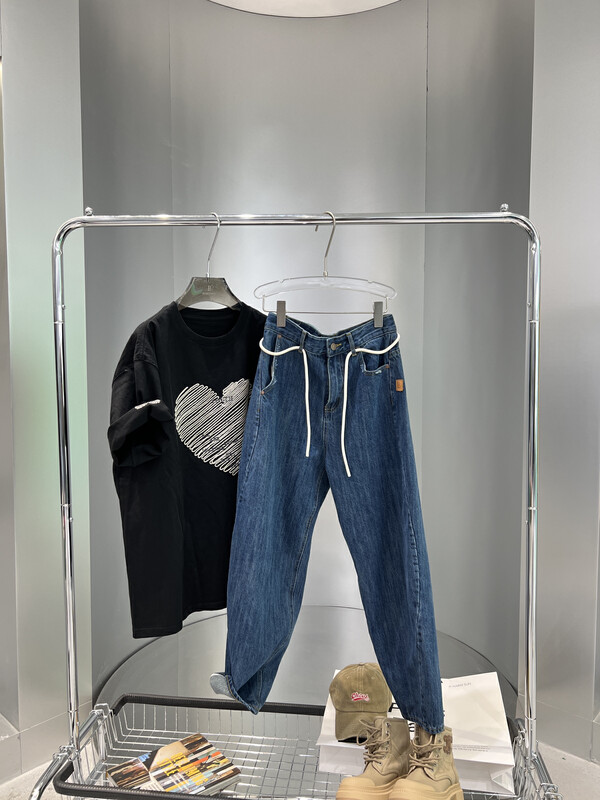 【BOBO1972 】Korean version of commuter slim all-match jeans (with waist rope) (sold only pants) CQL225358