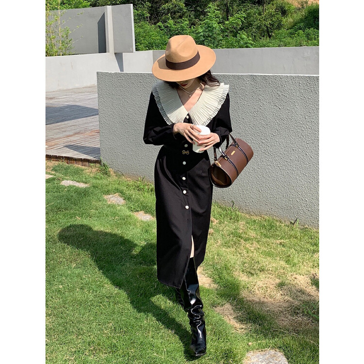 New in early autumn!【NEW OPEN】Fashion color matching mid-length temperament dress (with belt) XL80177# ZXX