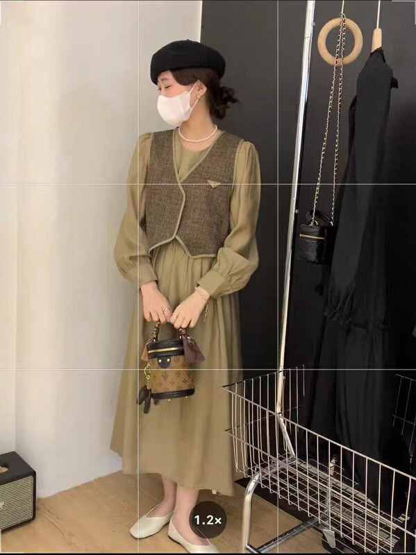 Autumn is new! [RS] Fashion Korean style all-match vest top + simple solid color loose dress suit RS2919# FHX