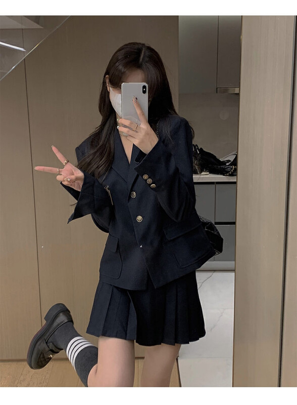 Autumn is new! [Amanda] College style high sense suit + pleated culottes suit (with brooch) 9890# PCZ