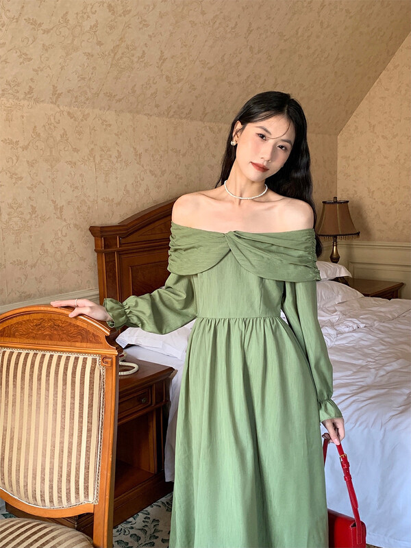 New in autumn!  【NEW OPEN】Elegant One-Shoulder High Waist Long Dress CL80275# ZXX