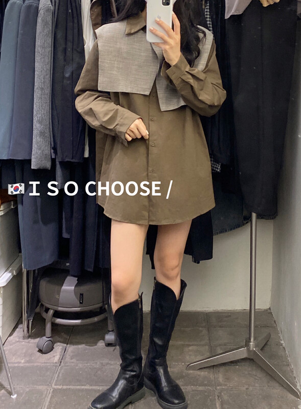 New in autumn! [ISO Korean] Korean version of the niche design single vest + slim long-sleeved shirt suit 3359# HJY