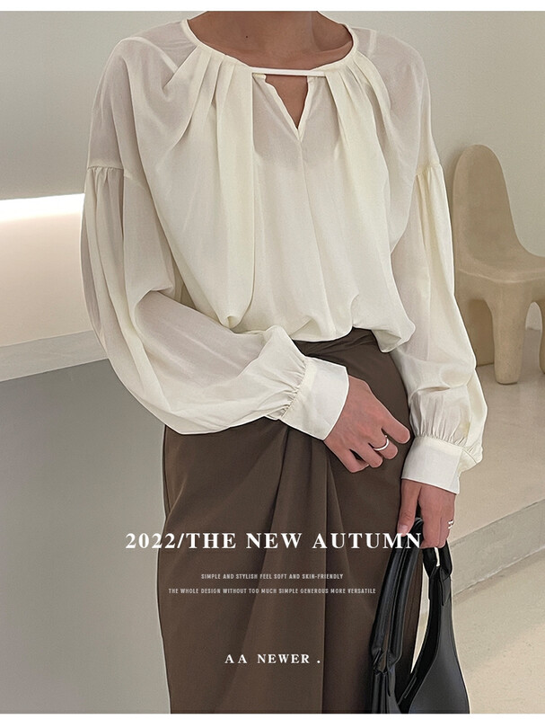 [THE MIND] Design hollow lantern sleeve shirt 61052