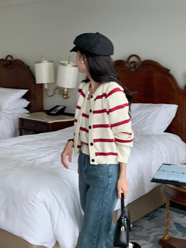 [RS] Hollow Striped Cardigan + Versatile Vest Suit M2228# FHX