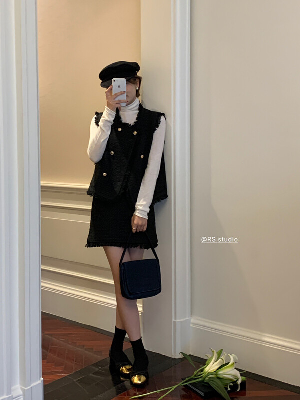 New in autumn! [RS] tassel small fragrance vest + slim skirt suit LL0015# FHX