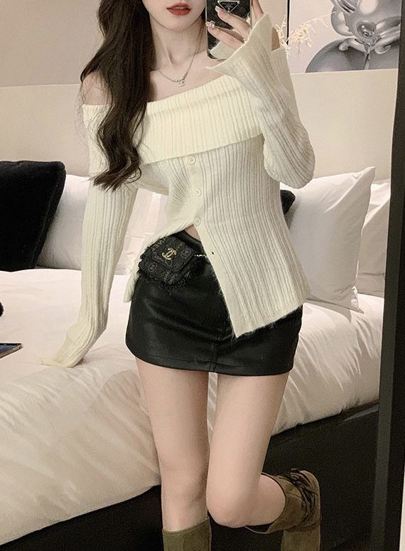New in autumn! [Amanda] Design Slim One-shoulder Versatile Knit Sweater 5195# PCZ