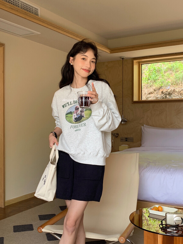 [LOVELY] Ink painting dog pattern printing casual sweater sweater Z1186