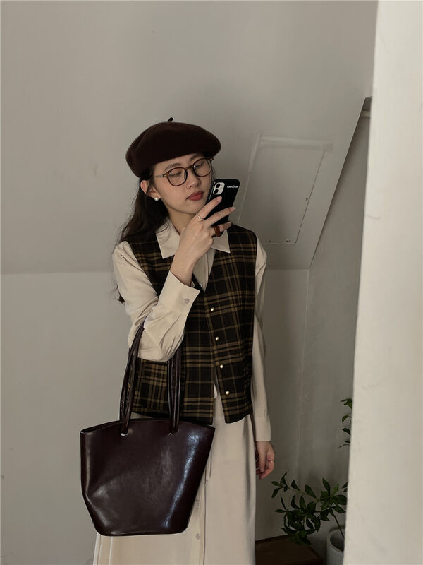 New in autumn! [TN] Retro plaid all-match breasted vest 2221# CLS