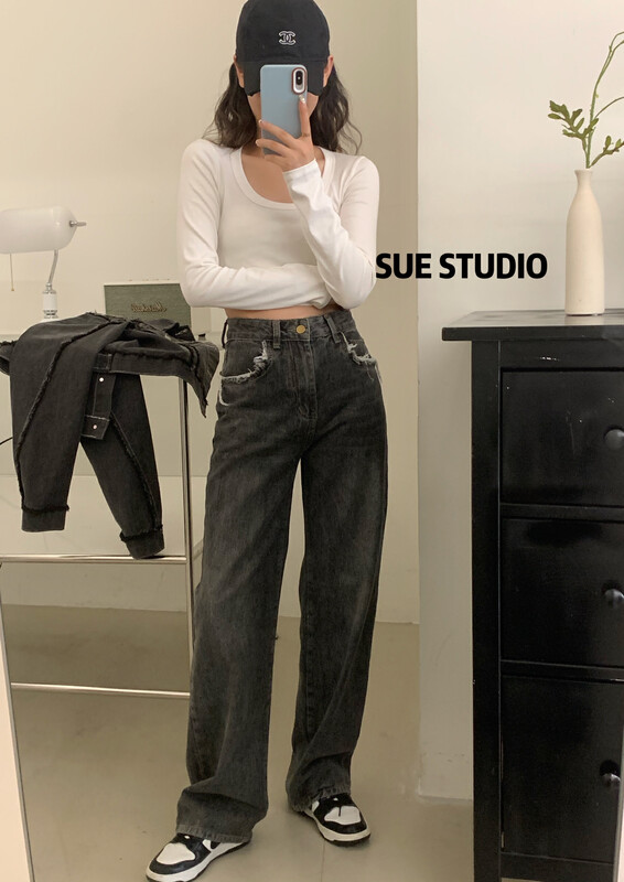 New in autumn! [SUE STUDIO] Vintage Washed Pocket Broken Jeans 8373# ZJY