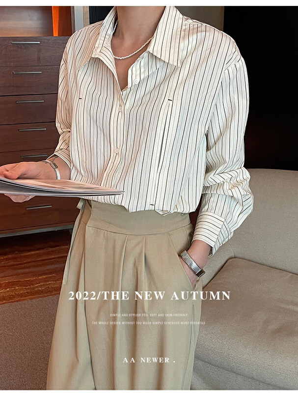 【THE MIND】Commuter Striped Loose Casual Shirt 61061