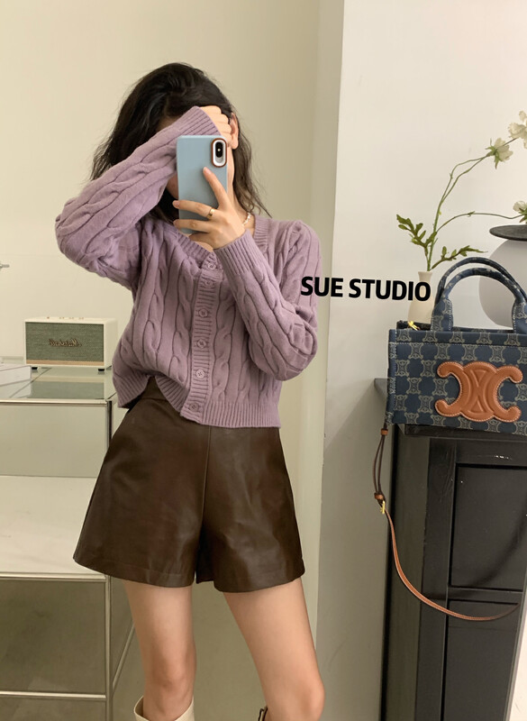 New in autumn! [SUE STUDIO] Solid color twist-breasted short warm sweater 9820# ZJY
