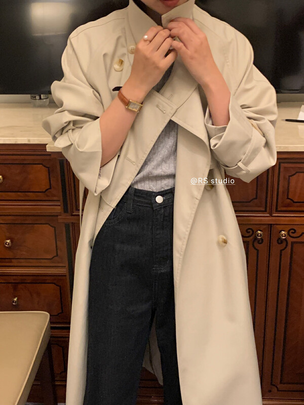 【RS】Sleeve Collar Pan Long Loose Windbreaker (With Belt) RS2695# FHX