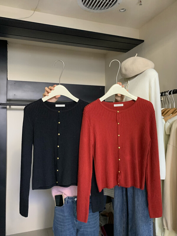 【LOVELY/SHMILY】Solid Color Gentle Copper Buckle Soft and Delicate Wool Knit Cardigan Sweater M0751