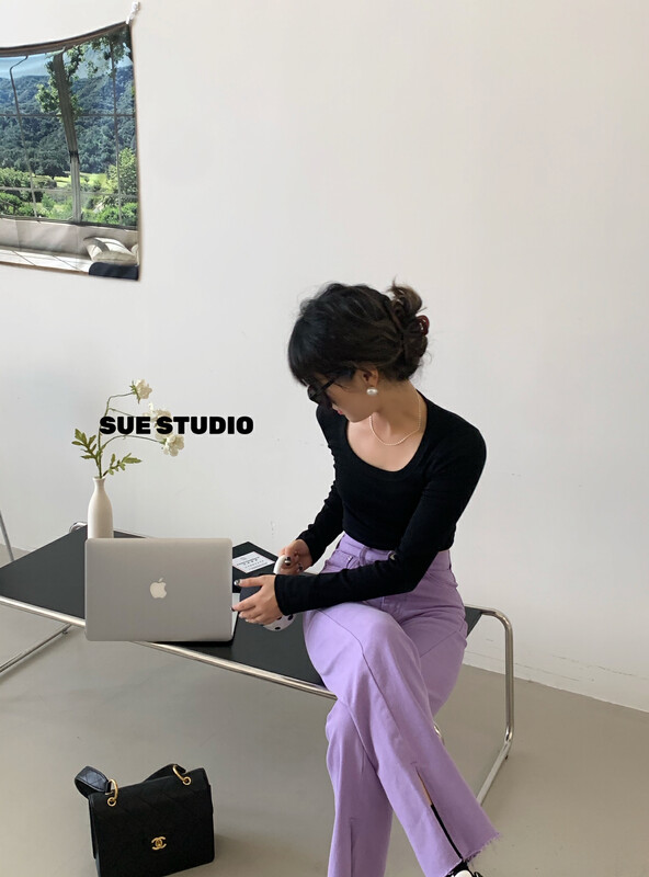 New in early autumn!【SUE STUDIO】Big U-neck short outerwear bottoming shirt 98031# ZJY