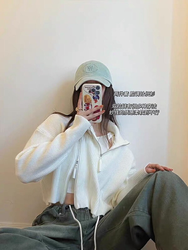【RAINBOW】Double zipper short sweater sweater hot girl 09023-