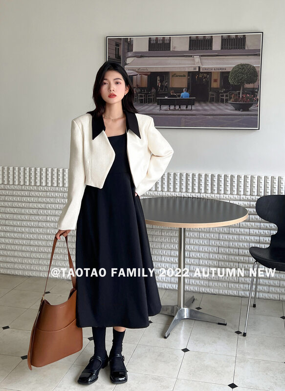 Autumn is new! [TAOTAO FAMILY] Gentle temperament simple small coat + solid color vest dress suit 3892# LSL
