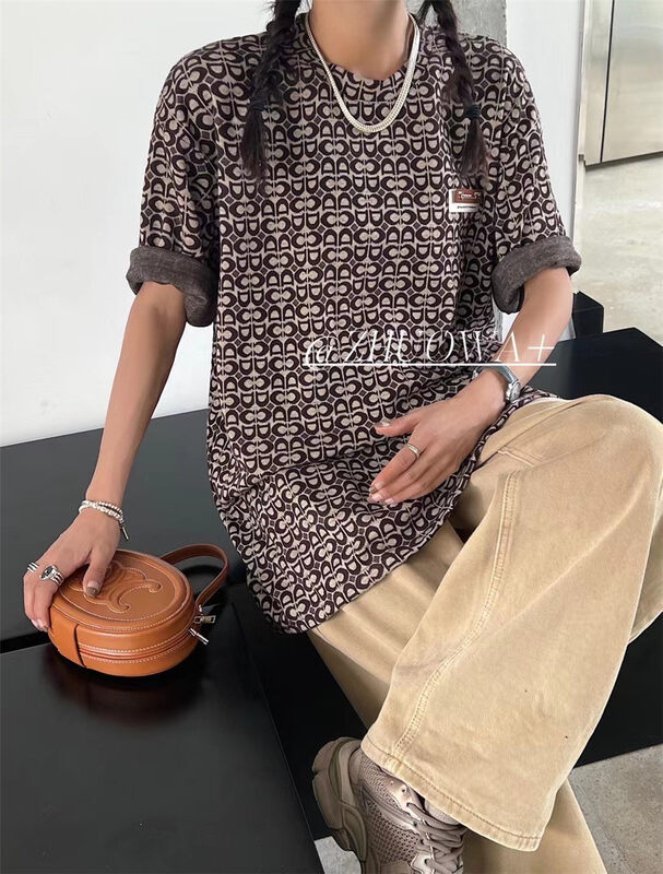 New in autumn! [Strictly selected by buyers - Zhuowa] round neck loose niche print ins short-sleeved T-shirt 2523# CL