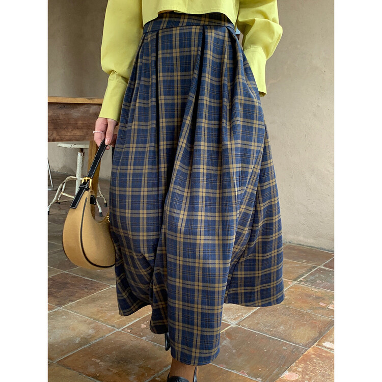 New in early autumn!【NEW OPEN】Long high waist pleated plaid a-line skirt GQ80019# ZXX