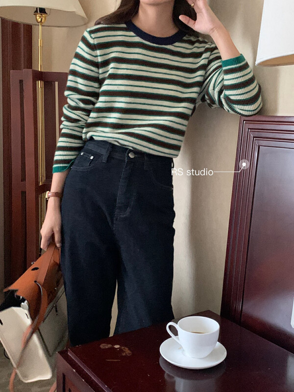 Autumn is new! [RS] Round neck striped casual knitted sweater M2381# FHX