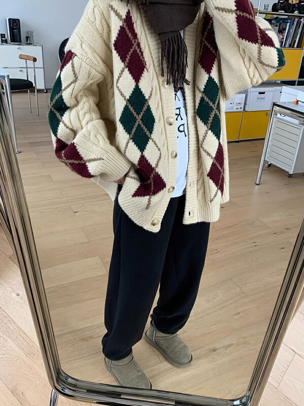 [RAINBOW] Oversized sweater jacket knitted cardigan color is super nice 7063