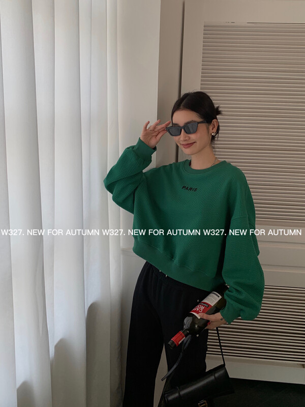 【W327.】Autumn Korean style embroidered letter embossed sweater (back zipper slit) 57052# CQW