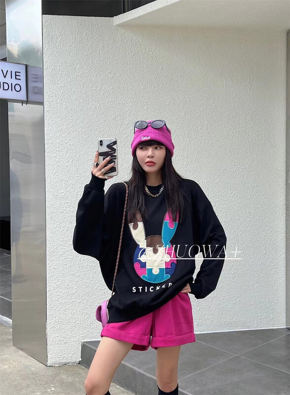 Autumn models are new! [Strictly selected by buyers - Zhuowa] cartoon letters loose large sweater 5126# CL