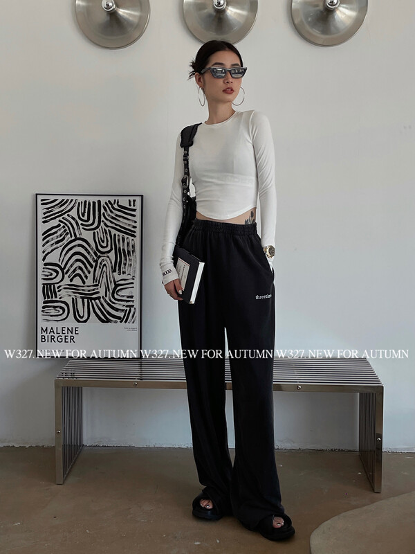 【W327.】Early Autumn Custom Washed and Distressed Letter Casual Pants (High Elastic Elastic Waist) 57029# CQW