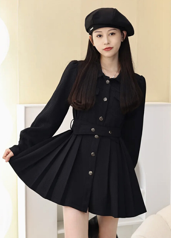New in early autumn! [JH] Net red Xiaoxiang pleated dress (with belt) 43032# PCZ