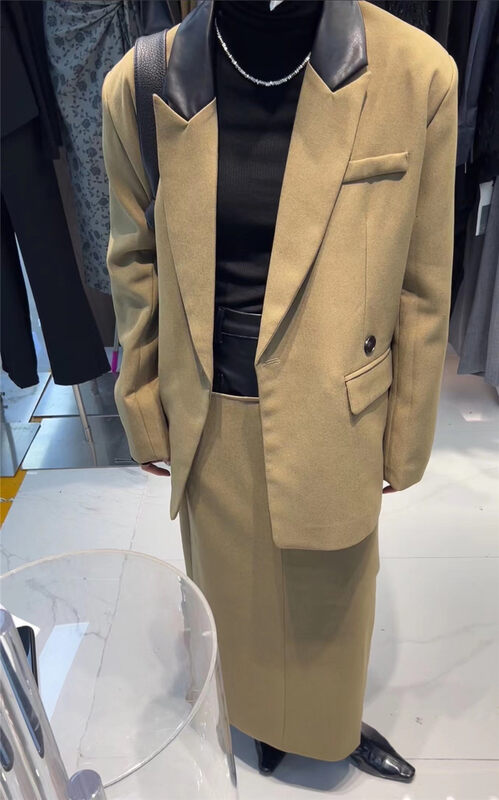 New in autumn! [Semi-plain] Double-breasted temperament suit with contrast collar J971# ZJY