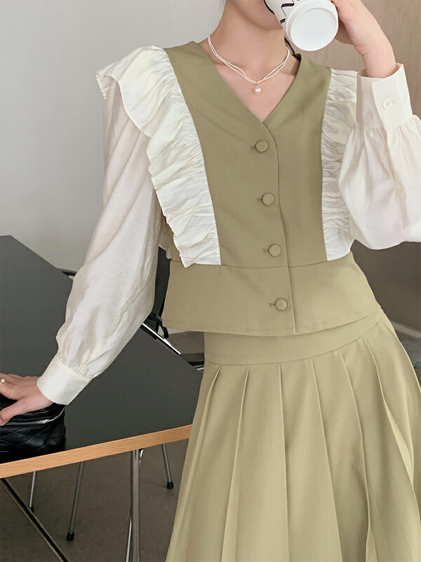 Autumn is new! [NEW OPEN] Chic temperament French fungus edge design sense small shirt FY80271# ZXX