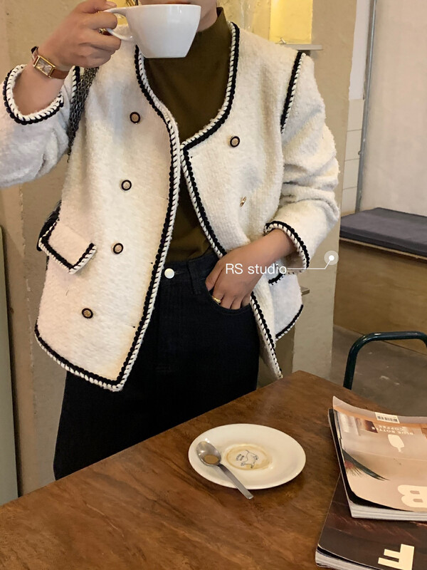 Autumn is new! [RS] Xiaoxiang wind contrast color design double-breasted short jacket (including 75% wool) LL0116# FHX