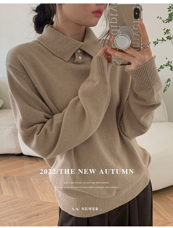 【THE MIND】Wool Half Turtleneck Lapel Thin Fashion Versatile Sweater 71369