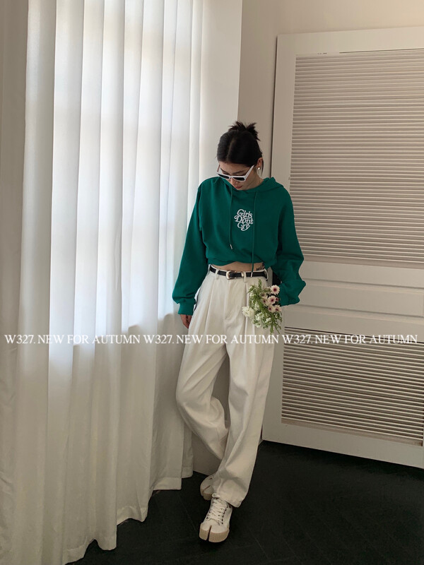 【W327.】Early autumn Korean version solid color tapered radish casual pants (with belt) 93173# CQW