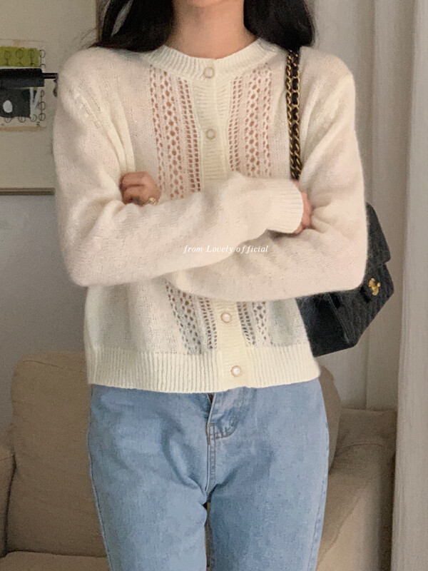 [LOVELY] Basic hollow button knitted cardigan sweater M0669