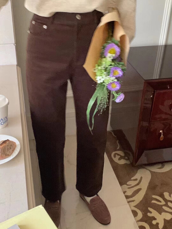 [LOVELY/SHMILY] Retro Korean casual all-match high-waisted thin corduroy trousers casual pants S2213