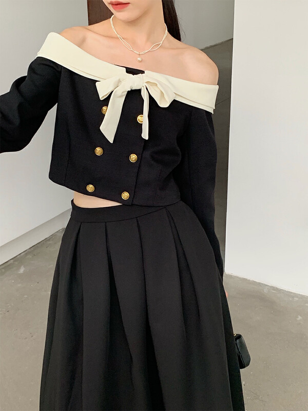 New in autumn!【NEW OPEN】French temperament bow off-shoulder shirt CY80035# ZXX