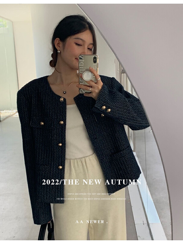 [THE MIND] Ins Korean style round neck waffle fashion all-match short jacket 61165