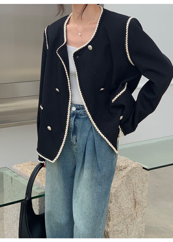 【THE MIND】Commuter round neck color matching fashion all-match casual short jacket 61011# JHY