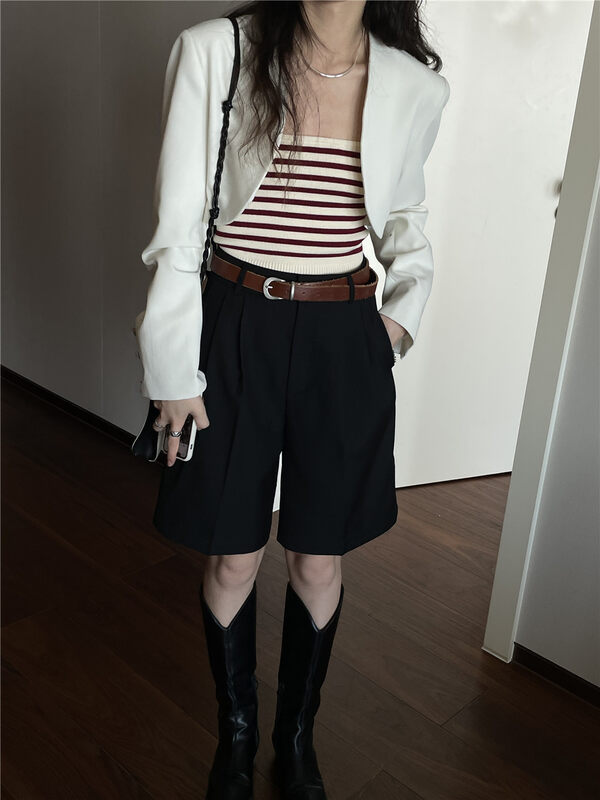 New in early autumn! [TN] High waist texture loose five points casual shorts 6098# CLS