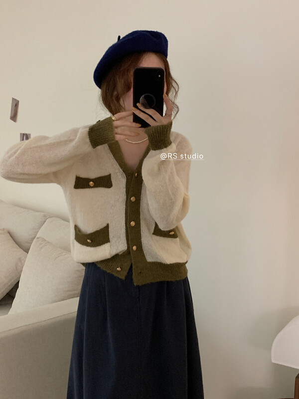 New in early autumn!【RS】Fashion contrasting color small fragrance knitted cardigan M2053# FHX