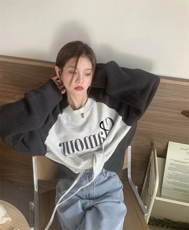 [RAINBOW] Popular letter stitching knitted sleeve sweater 22556